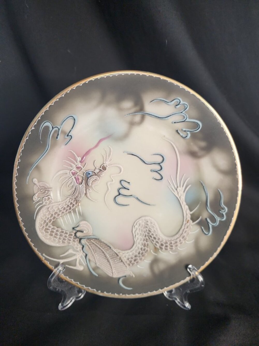Vintage Japanese Dragonware Dessert Plates Moriage Raised Motif Handpainted